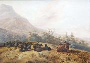 Jacobus Mancadan Mountain landscape with shepherds Sweden oil painting artist